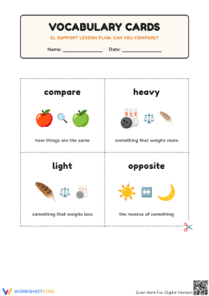 Printable Kindergarten Measurement Vocabulary Worksheet
