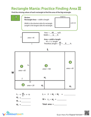 Rectangle Algebra: Area Practice