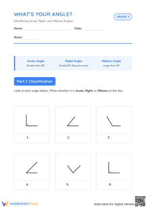 Essential Classifying Angles Worksheet | Grade 3 Math