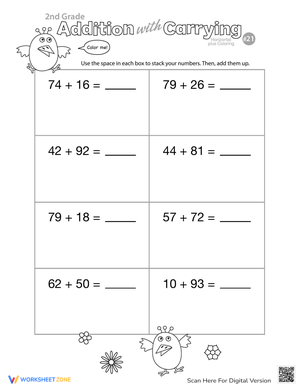Addition with Carrying Coloring Worksheet