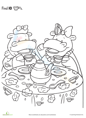 Find and Count Hippo Tea Party