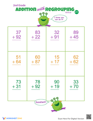 Vertical Addition Worksheet: Double Digits Practice