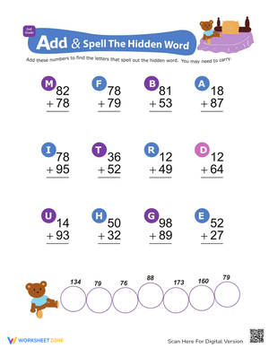 Addition Spell: Hidden Word Math Puzzle