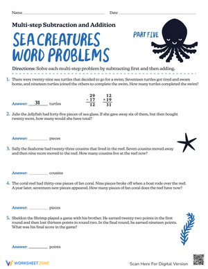 Ocean Creatures: Word Problems Worksheet