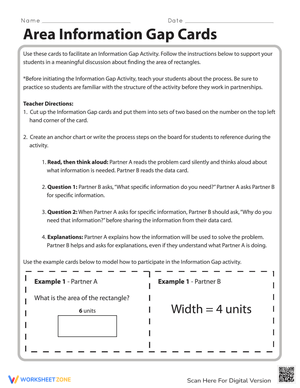 Area Information Gap Cards: Math Activity