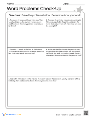 Word Problems Check-Up: Math Assessment