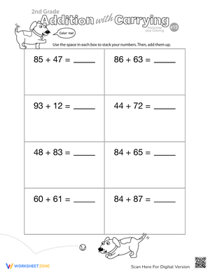 Addition Carrying Coloring Worksheet