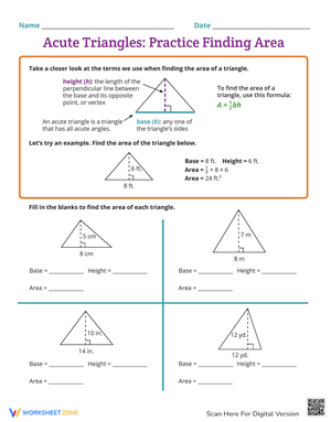 Area of Acute Triangle Practice Worksheet