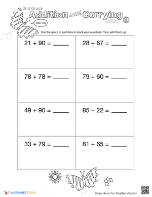 Addition with Carrying Coloring Fun Worksheet