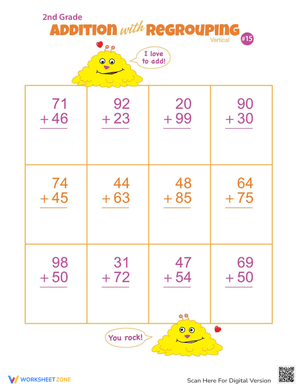 Vertical Practice of Double Digits Addition
