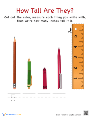 Learning to Measure Writing Numbers Worksheet
