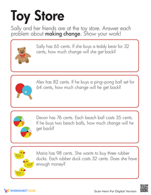 Making Change at a Toy Store Worksheet