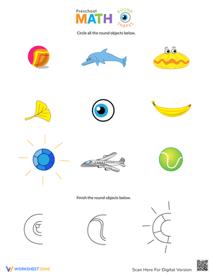 Preschool Math Round Shapes Worksheet