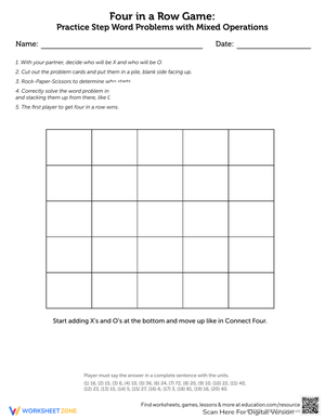 Four in a Row Game - Practice Two-Step Word Problems with Mixed Operations