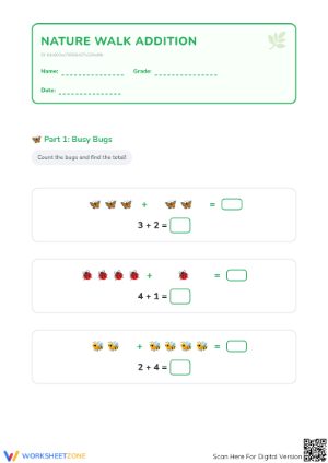 Grade 1 Nature Addition — Printable No-Prep Worksheet
