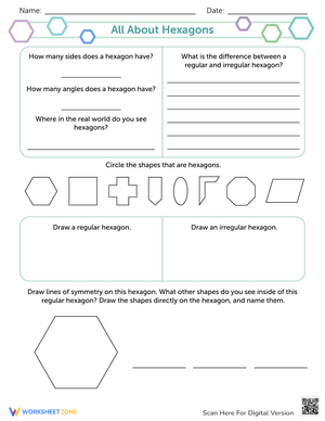 All About Hexagons Worksheet