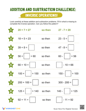 Addition and Subtraction Challenge Worksheet
