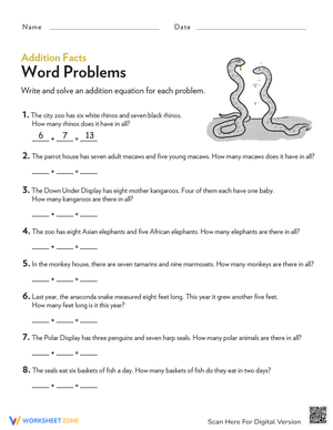 Addition Fact Word Problems