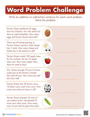 Word Problem Challenge Worksheet