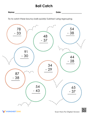 Ball Catch Subtraction Worksheet