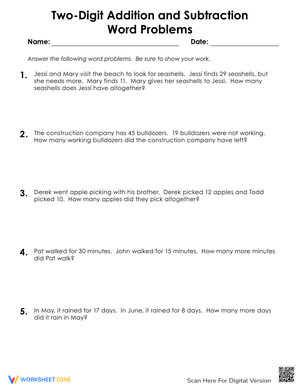 Two-Digit Addition and Subtraction Word Problems