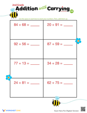 Carrying Addition Skills Worksheet