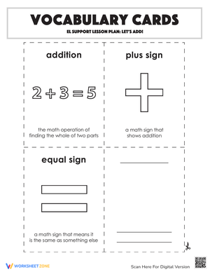 Math Word Cards – Plus & Equal Sign