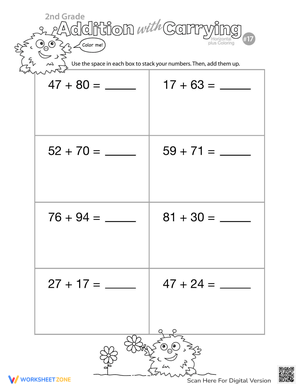 Addition Carrying Coloring Page