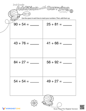 Addition Carrying Coloring Activity