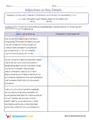 Adjectives as Key Details Worksheet