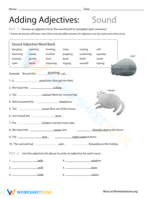 Sound Adjectives Worksheet for Describing Sounds