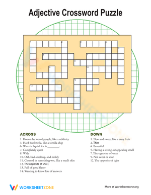 Adjectives Crossword Puzzle Worksheet