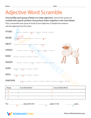 Adjectives Word Scramble Worksheet