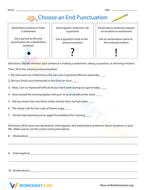 Choose End Punctuation Worksheet