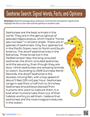 Seahorse Search: Signal Words and Facts