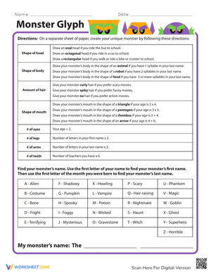 Create a Monster Glyph Worksheet