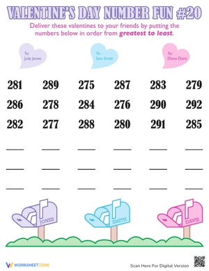Valentine's Day Numbers Worksheet: Counting to 20