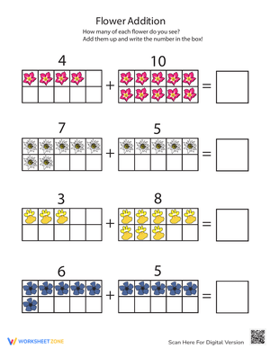 Flower Picture Addition Worksheet for Kids