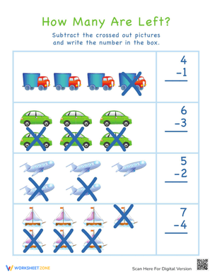 Subtraction Worksheet for Visual Learners: Practice