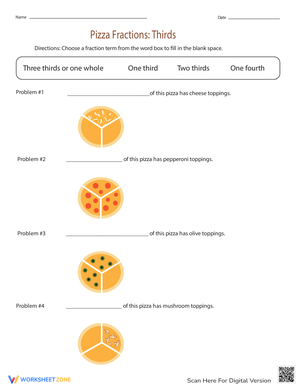 Pizza Fractions: Learning Thirds Worksheet