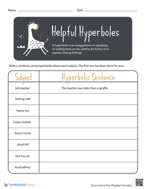 Helpful Hyperboles: Literary Devices Worksheet