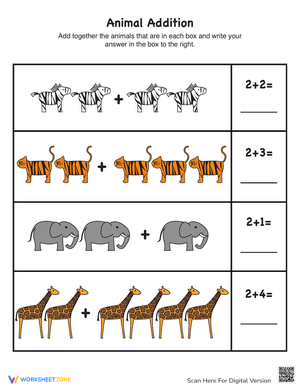 Animal Picture Addition Worksheet for Kids