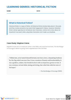 Historical Fiction Worksheet | Grade 4 Printable ELA