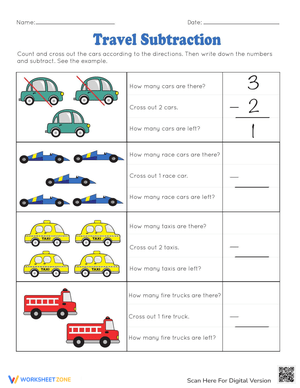 Travel Subtraction: Math Practice Worksheet