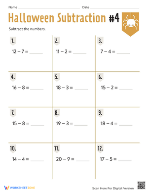 Halloween Subtraction: Math Fun Worksheet