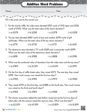 Raffle Time Addition: Word Problems