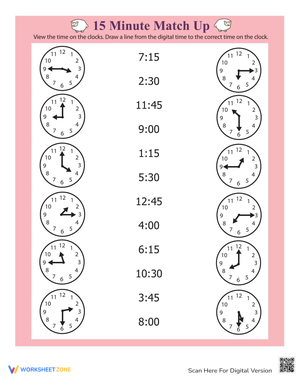 Telling Time: Quarter Hour Practice Worksheet