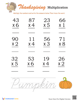 Thanksgiving Themed Math Worksheet