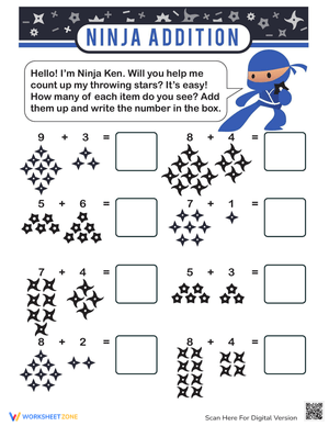 Ninja Addition Worksheet