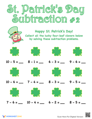 St. Patrick's Day Subtraction Practice